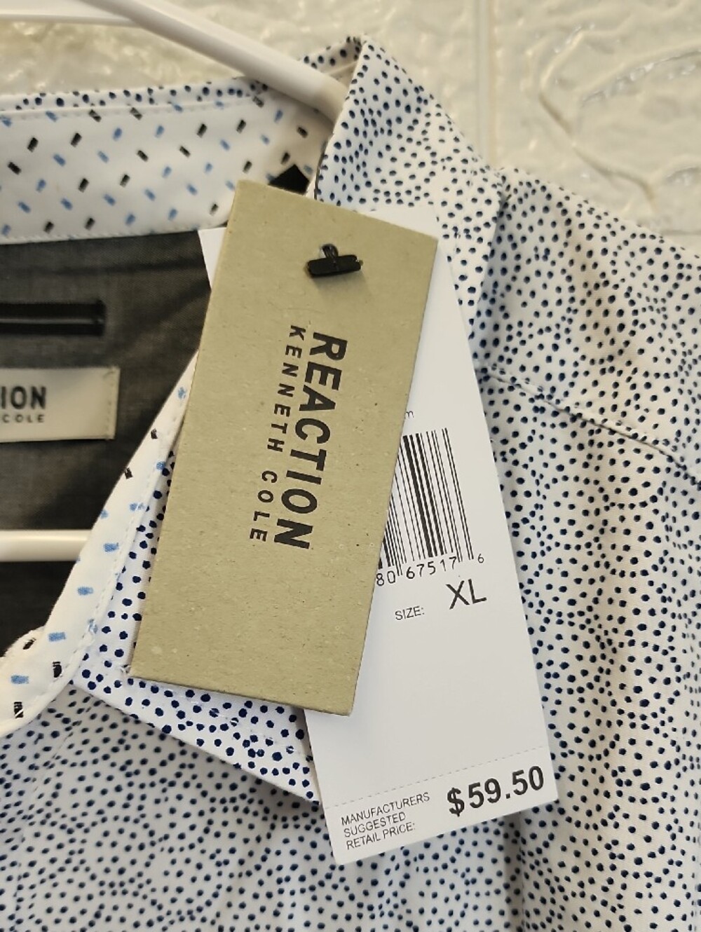 Kenneth Cole Reaction White Shirt with Blue Micro-Pattern - Picture 2 of 7